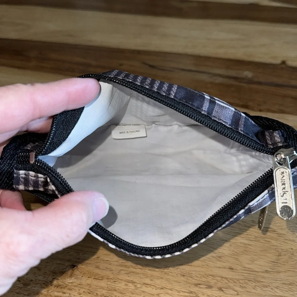 LeSportsac Small Black And White Plaid Cosmetic Case